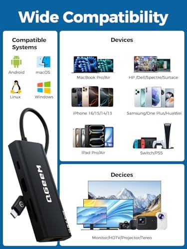 Unlock Seamless Connectivity with the QGee M 9-in-1 USB C Hub – The Ultimate Multi-Port Adapter for High-Speed Data Transfer, 4 K HDMI Output, and 100 W Power Delivery – Perfectly Compatible with Mac Book Pro, Air, i Pad, Dell, HP, Lenovo, and Chromebook – Compact, Stylish Blue Design for On-the-Go Professionals and Creatives