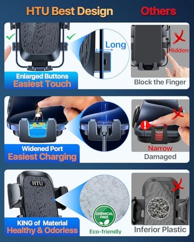 HTU Premium Adjustable Suction Car Phone Holder with Bendable Arm – Ultimate Dashboard and Windshield Mount for i Phone 16, 15, 14, 13, 12 Pro Max (Black) – Secure Grip, 360-Degree Rotation, Enhanced Safety and Usability