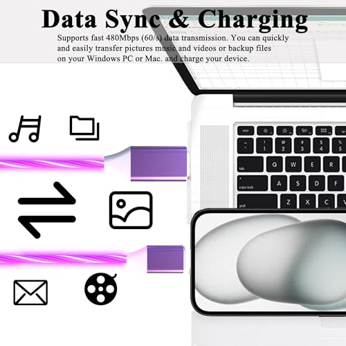 USB C to USB C Cable 3A Light Up C to C Cable LED C to Type C Fast Charging Cord for Samsung Galaxy S23 S22 S21 S20 Ultra, i-Phone 15 16, iPad mini Pro Air(6.6FT,Green) – Enhanced Compatibility and Speed