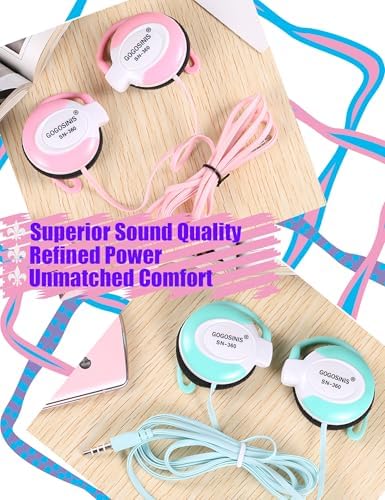 Vibrant Pink Over-Ear Kids Earbuds with Secure Earhooks – Perfectly Designed Audio Companion for Ages 3-8, Ideal for School, Home, and On-the-Go Listening with Universal 3.5 mm Compatibility for Phones and PCs