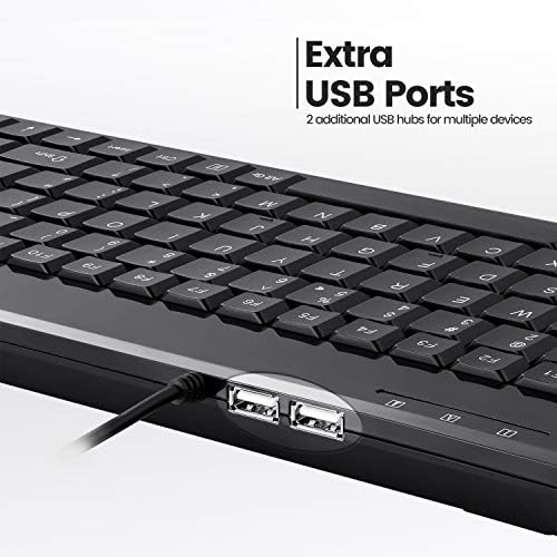 Compact Perixx PERIBOARD-409 H Wired USB Mini Keyboard with Dual USB Hubs – Effortless Typing Experience for Limited Spaces, Enhanced Compatibility, and Fast Connectivity