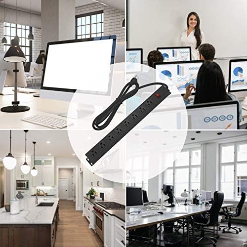HHSOET Heavy-Duty Wall Mount Power Strip with 8 Outlets – Industrial Grade Surge Protector for Commercial Use, 15 A 125 V 1875 W, 6 FT SJT 14 AWG Cord – Space-Saving Design for Workshops and Home Offices – Reliable Power Solution for Large Plugs and Adapters