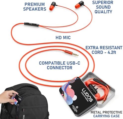 LUDOS Ultra Magnetic USB-C Earbuds for i Phone 16 & Samsung Galaxy – Superior Sound Performance with 5-Year Warranty, Ergonomic Comfort for All-Day Use, Tangle-Free Magnetic Design for Music and Calls – Sleek Black Finish