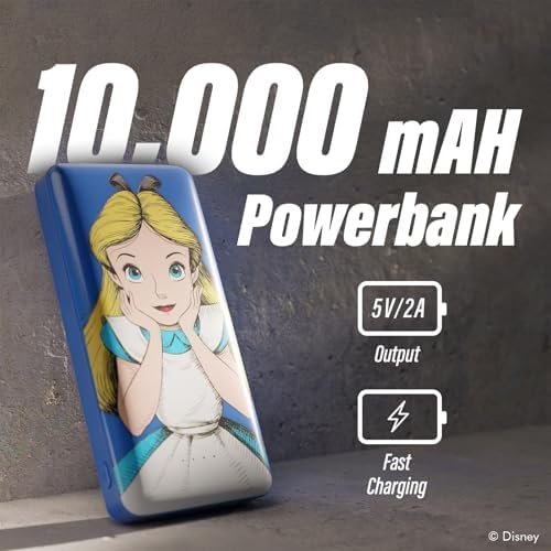 Disney Alice in Wonderland Portable Power Bank – 10,000 m Ah Slim Charger with USB-A for All Devices – Chic Cheshire Cat Design for Disney Fans – Ideal Travel Companion and Unique Gift for All Ages – Perfect for Charging Smartphones, Headphones, and Smartwatches – Officially Licensed Disney Merchandise