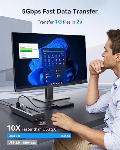 WENTER 10-Port USB Hub 3.0 with SD/TF Card Reader – Premium Aluminum Fast Charging Hub for High-Speed Data Transfer and Ultimate Device Connectivity – Perfect for PCs, Laptops, and Multitaskers