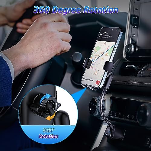 Wix Gear 360° Rotating Car Mount Phone Holder with Dual USB Charging – Adjustable Gooseneck Cigarette Lighter Cradle for Universal Smartphone Compatibility – Ultimate Driving Convenience and Hands-Free Safety