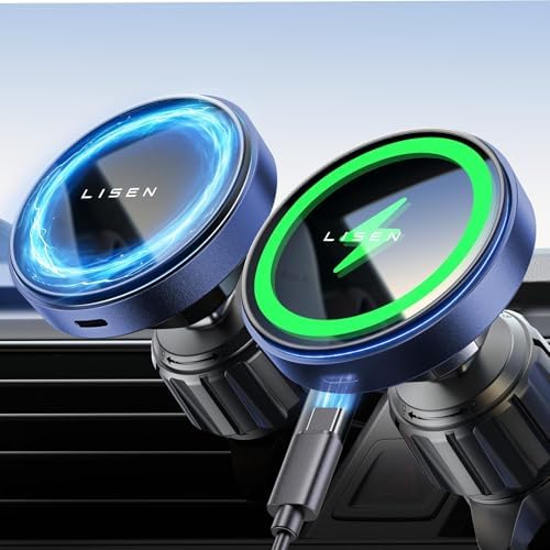 Revolutionize Your Drive with the LISEN i Phone 16 Mag Safe Car Charger Mount – Lightning-Fast 15 W Wireless Power for i Phone 16, 15, 14, 13 & 12 Models, Sleek Silver Air Vent Design for Effortless Navigation and Hands-Free Convenience, Ultimate Compatibility for Modern Drivers