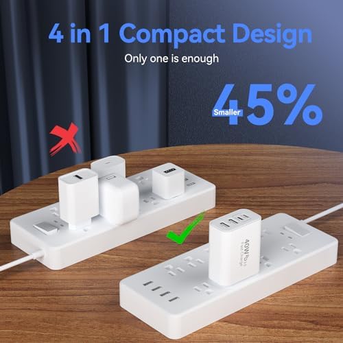 40 W Ultra-Fast Multi-Device Charging Station for i Phone 15/14 – 4-Port USB-C & USB-A Power Hub with 6 FT Cables for Rapid Charging at Home or on the Go – Exceptional Compatibility with i Pad Pro and All i Phone Models