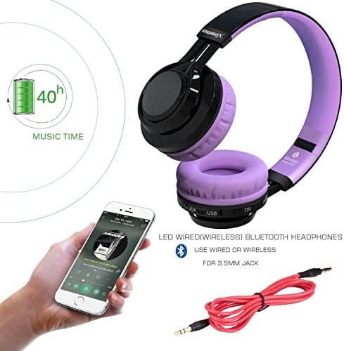 Riwbox AB005 Kids Wireless Headphones – Colorful Over-Ear Bluetooth Headset with Dynamic LED Lights, FM Radio, and TF Card Slot – Ideal Audio Companion for Tablets and TVs, Stylish Black & Pink Design for Young Music Lovers – Fun, Durable, and Safe Sound Solution for Kids