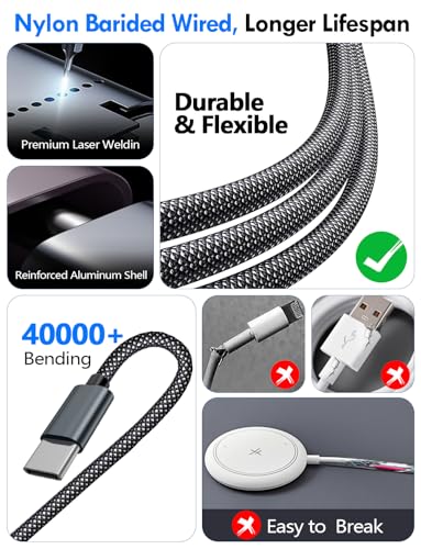 Ultimate 2-Pack Fast Charging Cable Set: Versatile USB A/Type C/Lightning Cables for Quick Charging of Apple Watch & i Phone, 4 FT Length for Seamless Travel Compatibility with i Phone 11-16, i Pad, Apple Watch Ultra & SE, Durable Multi-Device Solution for Enhanced Power Efficiency and Convenience
