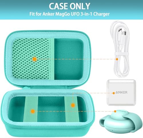 co2 CREA Green Hard Case for Anker Mag Safe UFO 3-in-1 Mag Go Wireless Charger Station – Travel-Friendly Foldable Charging Pad Protector with Enhanced Compatibility and 15 W Fast Charging Capability, Ideal for On-the-Go Charging Solutions