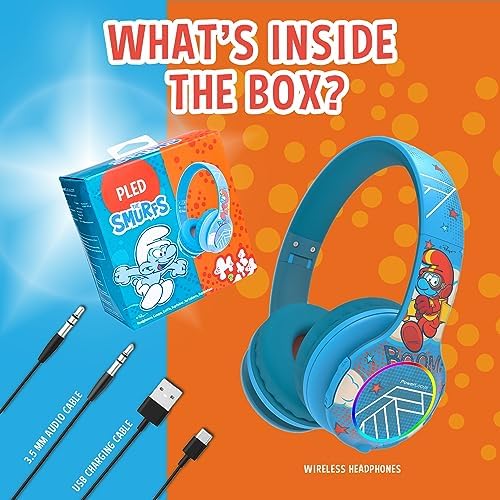 Vibrant Power Locus PLED Kids Bluetooth Headphones – Safe Volume Control (74/85/94 d B), Fun LED Lights, Hi-Fi Sound, Built-in Microphone & Multi-Connectivity for Travel, Learning & Play – Perfect Over-Ear Design for Children