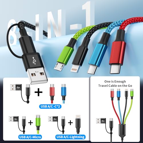 Versatile 4-in-1 Nylon Braided Charging Cable – 2 Pack, 5 FT Length, Fast Charging Universal USB Cable for Lightning, USB-C, and Micro USB Devices, Optimized for High-Speed Connectivity and Enhanced Durability, Ideal for Phones, Tablets, and More