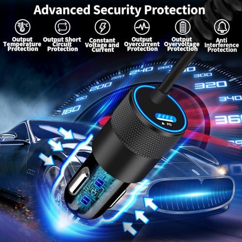 BAOYUANDA 72 W Dual Port USB-C Car Charger for i Phone 16 Series – MFi Certified Fast Charging Solution with 2 Durable Type C Cables for i Pad Pro, Android & More – Ultimate Compatibility for On-the-Go Power Management