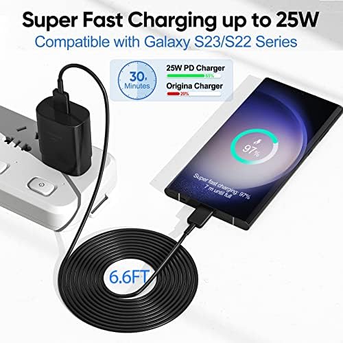 Ultra-Fast 25 W Type-C Charger for Galaxy S-Series – 10 ft USB-C Cable for S25, S24, S23, S22 – Rapid Power Delivery with Superior Safety Features for Mobile Professionals and On-the-Go Users