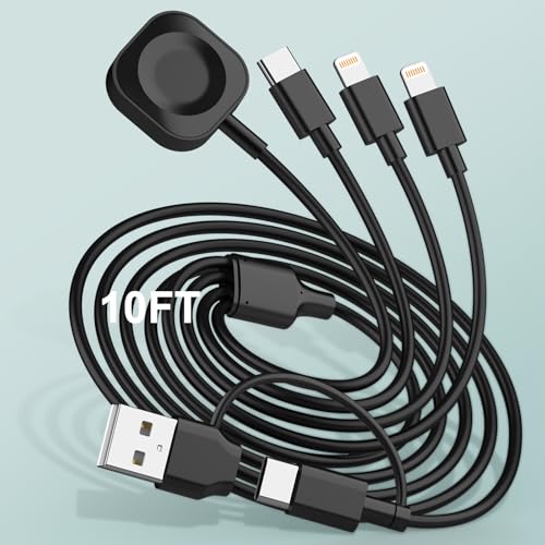 Universal 6-in-1 Multi-Device Charging Cable – 10 FT USB A/C Fast Charger for i Watch Ultra/SE/9/8/7/6/5/4/3 & i Phone 16/15/14/13/11/12/Galaxy Devices – Unmatched Durability, Travel-Ready Design & Seamless Connectivity for Efficient Power Solutions on the Go