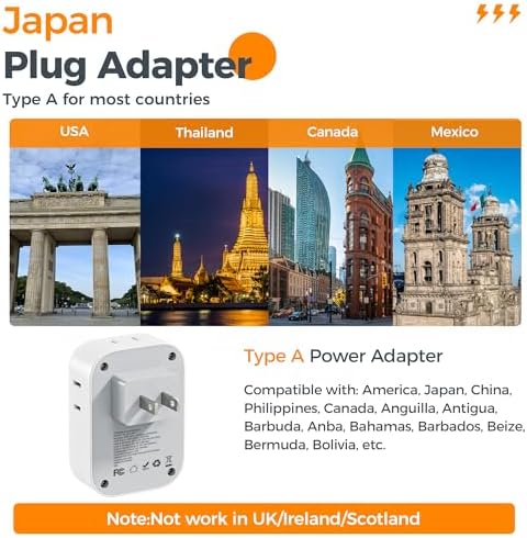 Ultimate European Travel Power Adapter: 4 AC Outlets & 3 Fast Charge USB Ports (1 USB-C PD 20 W) – Compact, Foldable Design for Effortless Connectivity in Spain, France, Germany, Italy, Portugal & Iceland – Versatile Compatibility for All Your Devices