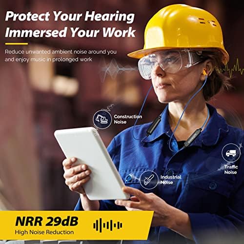 MIPEACE High-Visibility Bluetooth Earplugs – Superior Noise Isolation with 29 d B Sound Reduction, 19+ Hours of Battery Life, Built-In Controls for Seamless Communication in Construction and Lawn Care Settings – Ideal for Work and Calls