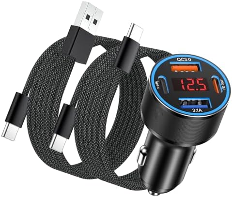 High-Power 65 W USB C Car Charger with 4 Fast Charging Ports, PD30 W Capability, Digital Voltage Display & 2 USB Cables – Ultimate Compatibility for i Phone 16/15/14/13, Samsung Galaxy S25/S24/S23, i Pads & More – Efficient On-the-Go Charging Solution