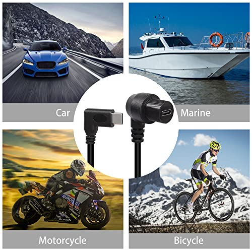 QIANRENON 90 Degree Right Angle USB C 3.1 Extension Cable – 10 Gbps Waterproof Panel Mount Solution, 30 cm Length for Streamlined Connectivity in Compact Spaces – Ideal for Vehicles and Workstations