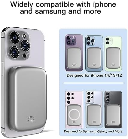 Magnetic 10,000 m Ah Fast Charging Power Bank for i Phone 15/14/13/12 – 20 W Wireless Portable Charger with USB-C Dual Ports & Cable – Effortless Magnetic Attachment for On-the-Go Power Efficiency