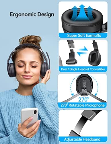 TECKNET Bluetooth Trucker Headset with Superior Noise Cancellation – Versatile Dual/Single Ear Design, 50-Hour Battery for Uninterrupted Communication, and 3 Customizable EQ Modes for Optimal Comfort and Sound Clarity in Driving, Work, and Call Center Applications