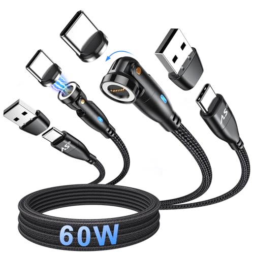 A.S Gen3 USB Magnetic Charging Cable 60W[2 Pack,6.6ft/6.6ft] – USB C to USB C Magnet Phone Charger Type C Cord – Support Data Syns Magnetic USB C Charging Cable for Phone 15/Samsung Galaxy/Laptop – Enhanced Compatibility and Speed