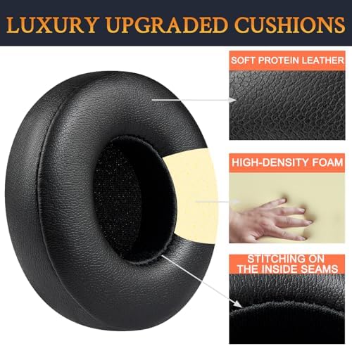 Transform Your Beats Solo 4 Wireless Headphones with SOULWIT Premium Replacement Earpads – Luxurious Soft Protein Leather & High-Density Noise Isolation Foam for Ultimate Comfort and Sound Enhancement – Stylish Black Design for Long Listening Sessions and Seamless Compatibility