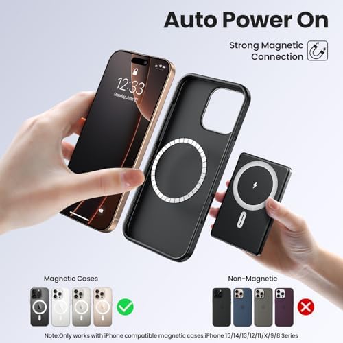 Compact Magnetic Power Bank 5000 m Ah with 20 W Fast PD Charging | Ultra-Slim Design for i Phone 16/15/14/13/12 Pro Max | Lightweight Travel Charger with Enhanced Magnetic Attachment | Advanced Lithium-Polymer Battery & Safety Temperature Control | Effortless Wireless Charging Anywhere | Essential Accessory for On-the-Go Users
