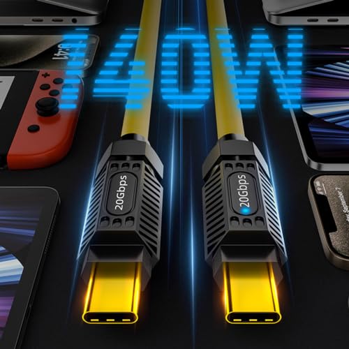 xiwai Stretch Coiled USB-C USB4 Cable with Smart LED Display 20Gbps 100W 8K for Laptop Disk Phone Type-C Male to Male Cable Power & Data 180cm – Enhanced Compatibility and Speed