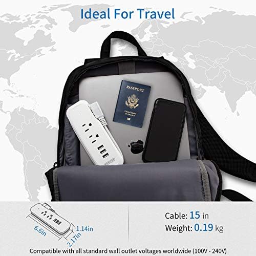 Compact Travel Power Strip with USB Ports – NTONPOWER 2 Outlets & 3 USB Charging Station, 15-Inch Short Extension Cord for Hotels, Airports, and Cruise Ships – Sleek White Design for Ultimate Portability and Enhanced Device Compatibility