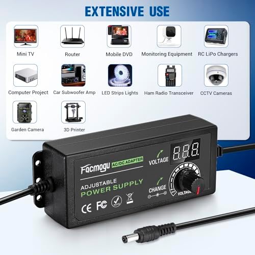 Universal 24 W Adjustable AC to DC Power Supply Adapter – Multi-Voltage Solution for 3 V, 5 V, 9 V & 12 V Electronics – Ideal for LED Lights, Fans, and More with Advanced Safety Features and Regulated Output