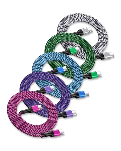 6 FT Samsung Fast Charging Cable (5 Pack) – Universal USB C to C Cord for i Phone 16 Series & Galaxy S25 Ultra – Durable Nylon Braided Design for Quick and Reliable Charging in Car and Home – Enhanced Compatibility with Pro, Max Models & More