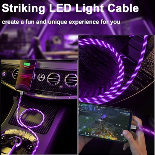 Illuminate Your Charging Experience: 6 ft LED Light-Up MFi Certified i Phone Charger Cable – Fast Charging for i Phone 14, 13, 12, 11 Pro Max, XR, X, SE, 8 Plus, i Pad & i Pod (Vibrant Purple) – Stylish, Durable, and Convenient Performance