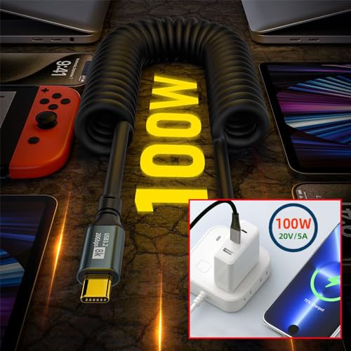 Revolutionary xiwai USB4 Type-C Male to Male Extension Cable – 20 Gbps Data Transfer with 100 W Power Delivery, 8 K Video Output, Coiled Design for Maximum Space Efficiency, and Angled Connector for Seamless Access in Compact Areas – Perfect for Laptops, Tablets, and Modern Tech Environments
