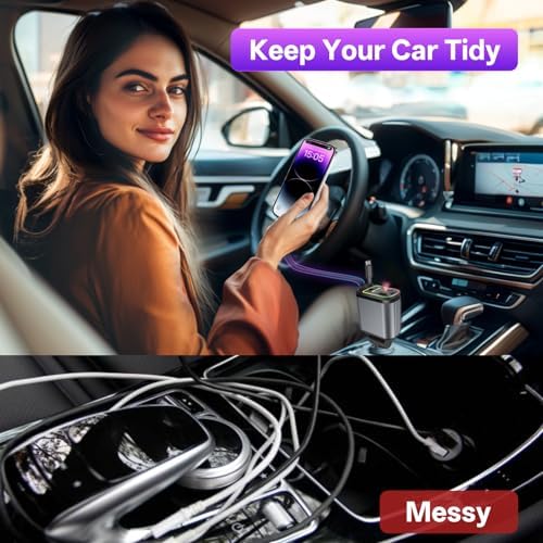Universal Retractable Car Charger – 4-in-1 Fast Charging Solution for i Phone, Galaxy, Pixel – USB-C & USB-A Compatibility for Ultimate Convenience on the Go