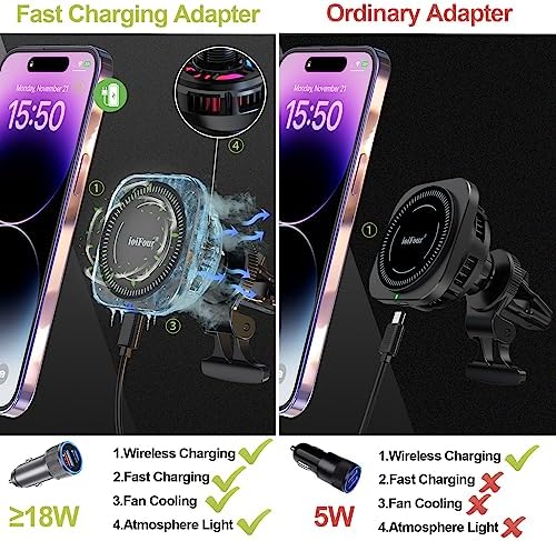 Revolutionary Mag Safe Car Charger with Integrated Cooling Fan – 15 W Fast Wireless Charging Mount for i Phone 16/15/14 Pro Max & Samsung Galaxy S25/S24 Ultra, Magnetic Air Vent Holder for Safe and Efficient Charging on the Go