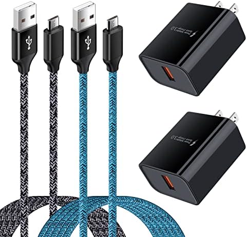 Ultra-Fast 18 W QC3.0 Wall Charger for Android Devices – Rapid Charging Adapter with 6 FT Micro USB Cable, Ideal for Samsung Galaxy, Fire Tablets, PS4, Xbox, and More – Dual Pack for Maximum Efficiency and Compatibility – Lightweight Travel Companion for Everyday Use