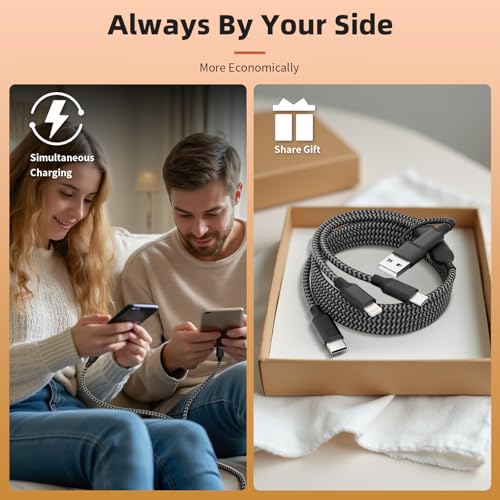 Ultra-Fast 240 W 4-in-1 USB C Charging Cable with Breathing Light Indicator – Multi-Device Compatibility for i Phone, i Pad, Samsung Galaxy, and Mac Book – 5 Ft Durable Cord in Stylish Purple for Efficient Data Sync and Enhanced Charging Performance