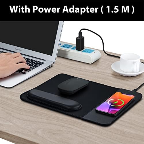 Transform Your Desk with the 15 W Ergonomic Wireless Charging Mouse Pad – Fast Qi Charging for i Phone 11-16 & Samsung Devices – Stylish Black With Detachable Wrist Support for Ultimate Comfort and Productivity
