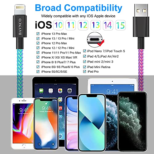 BANVCO 4.9 ft MFi Certified i Phone Charger with LED RGB Light – Fast Charging USB to Lightning Cable for i Phone 14, 13, 12, 11, Pro, XS Max, XR, X, 8, 7, 6 Plus, SE – Enhanced Durability & High-Speed Data Sync for Modern Users