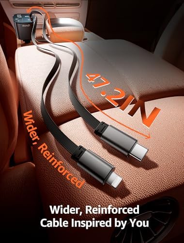 Ultimate 4-in-1 Retractable Car Charger – 84 W Fast Charging USB-C Adapter for i Phone 16, Galaxy, Pixel – 3.9 FT Extended Cable for Enhanced Flexibility & Universal Compatibility – Essential Car Accessory for Quick Device Charging on the Go