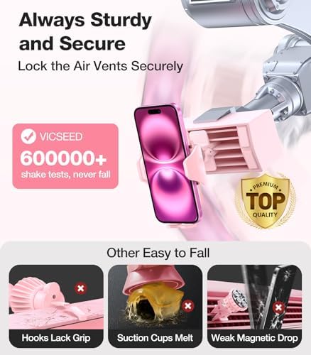 VICSEED Universal Car Phone Holder Mount – Super Stable Air Vent Cradle for Hands-Free Operation – Enhanced Compatibility with i Phone 16, 15 Pro Max & All Smartphones – Silicone Protection for Vent & Device – Optimized for Safety and Convenience