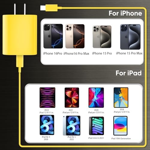 Ultimate 10 FT USB-C Fast Charging Kit for i Phone 16 and 15 – 20 W Power Adapter & Extra Long Cord for Rapid Charging of i Pads and Android Devices – Enhanced Compatibility and Durability for Everyday Use