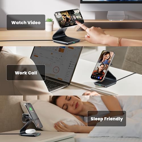 Ultimate 3-in-1 Wireless Charging Station for i Phone 16/15/14/13/12 – Mag Safe Certified Fast Charger for Apple Watch & Air Pods Pro with 18 W Adapter & Cable Included – Sleek Design with Enhanced Safety Features for Home & Office Use