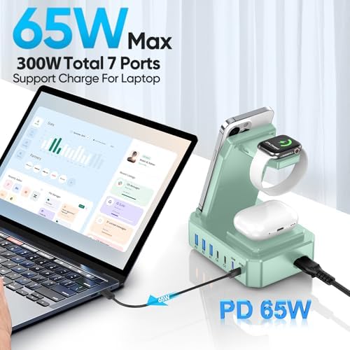 300 W High-Efficiency Charging Hub for Apple Devices – 10-in-1 Wireless Charger Dock with 65 W PD Fast Charging for i Phone, Mac Book, i Watch & Air Pods – Advanced Ga N III Technology, All-in-One Solution for Optimal Device Management and Clutter Reduction