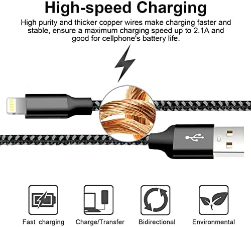 Premium 5-Pack i Phone Charger Set: MFi Certified Nylon Braided Fast Charging Cables (3 FT, 6 FT, 10 FT) for i Phone 14/13/12/11/X/Max/8/7/6/5/SE/i Pad – Unmatched Durability & Versatile Lengths for Every Lifestyle