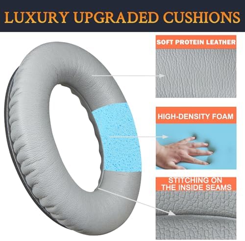 Ultimate Comfort Earpads for Bose QC35 & QC35 II – Luxurious Leather Design with Superior Noise Isolation Foam and Enhanced Thickness for Optimal Listening – Stylish Grey Replacement Cushions to Revitalize Your Headphones