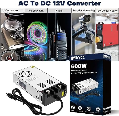 IMAYCC 600 W Adjustable AC to DC Converter – Efficient 110 V to 12 V Power Supply for Electronics and Automotive Applications, 50 A Output, Enhanced Safety Features, Compact Design for Easy Installation and Portability