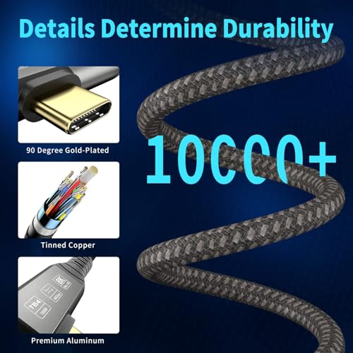 USB-C 4FT 40Gbps Braided Cable – 90 Degree, 8K Display, 100W Charging, Compatible with Thunderbolt 4/3 USB4/3, MacBook Pro, External SSD, eGPU – Enhanced Compatibility and Speed